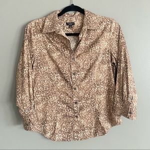Talbots Leopard Aminal Print Cotton Button Down Blouse Womens Size 8